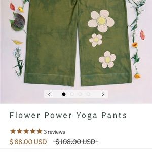 Purusha People Wide Leg Green Pants with Flowers